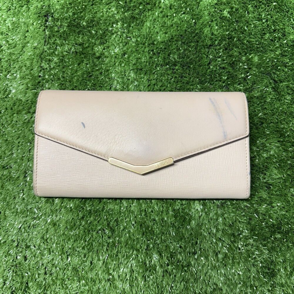 Womens Fendi Bicolor Leather Continental Envelope Long Wallet in Blush Pink